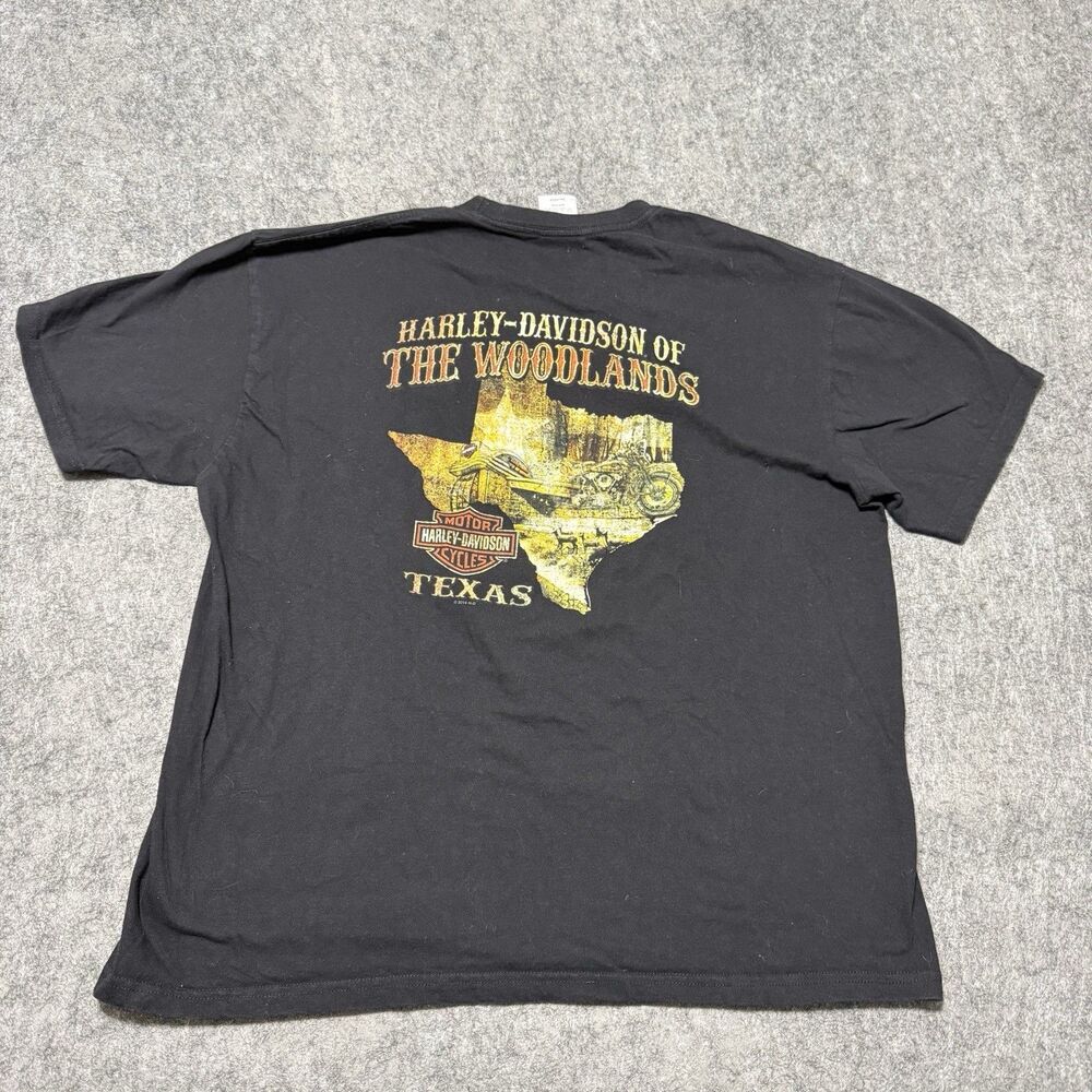 Vtg 2014 Harley Davidson The Woodlands Texas Shirt 2XL Made in USA Biker Girl